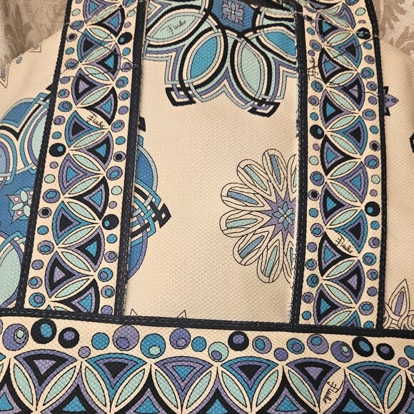 Emilio Pucci blue purple mandala snowflake canvas tote Italy Marilyn Monroe - Picture 7 of 12